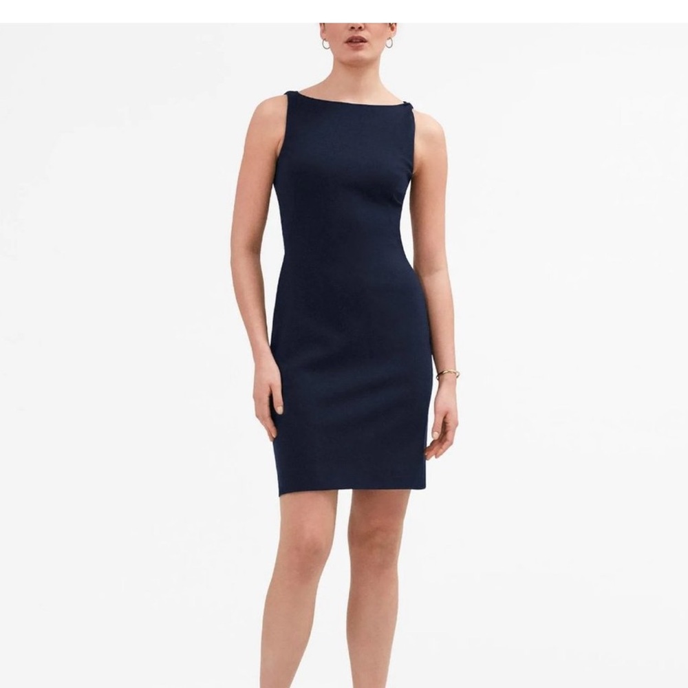 MM.LaFleur Navy B Sheath Dress Sleeveless Knee Length Stretch Work Dress Size 6